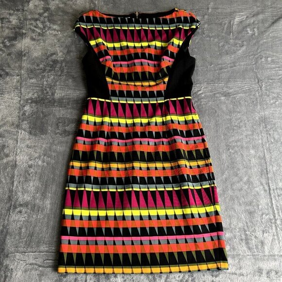 Maggy L Womens Dress Sz 6 Sheath Multi Colored Artsy Art to Wear Geometric Londo - Picture 4 of 11